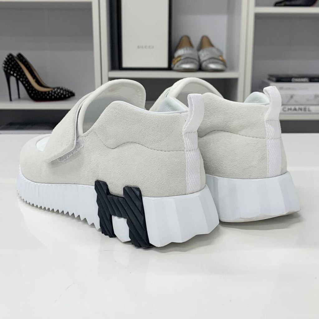 Hermes H Suede Fabric Velcro Sneakers White — view 5