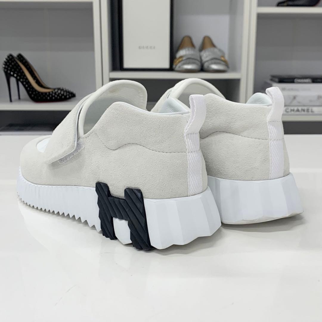 Hermes H Suede Fabric Velcro Sneakers White — view 5