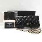 Chanel Caviar Leather Quilted Wallet Black Gold