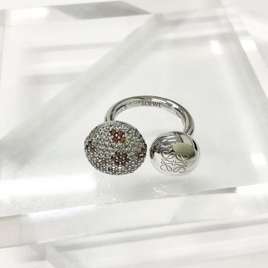Loewe Anagram Ring Rhinestone Silver — view 2