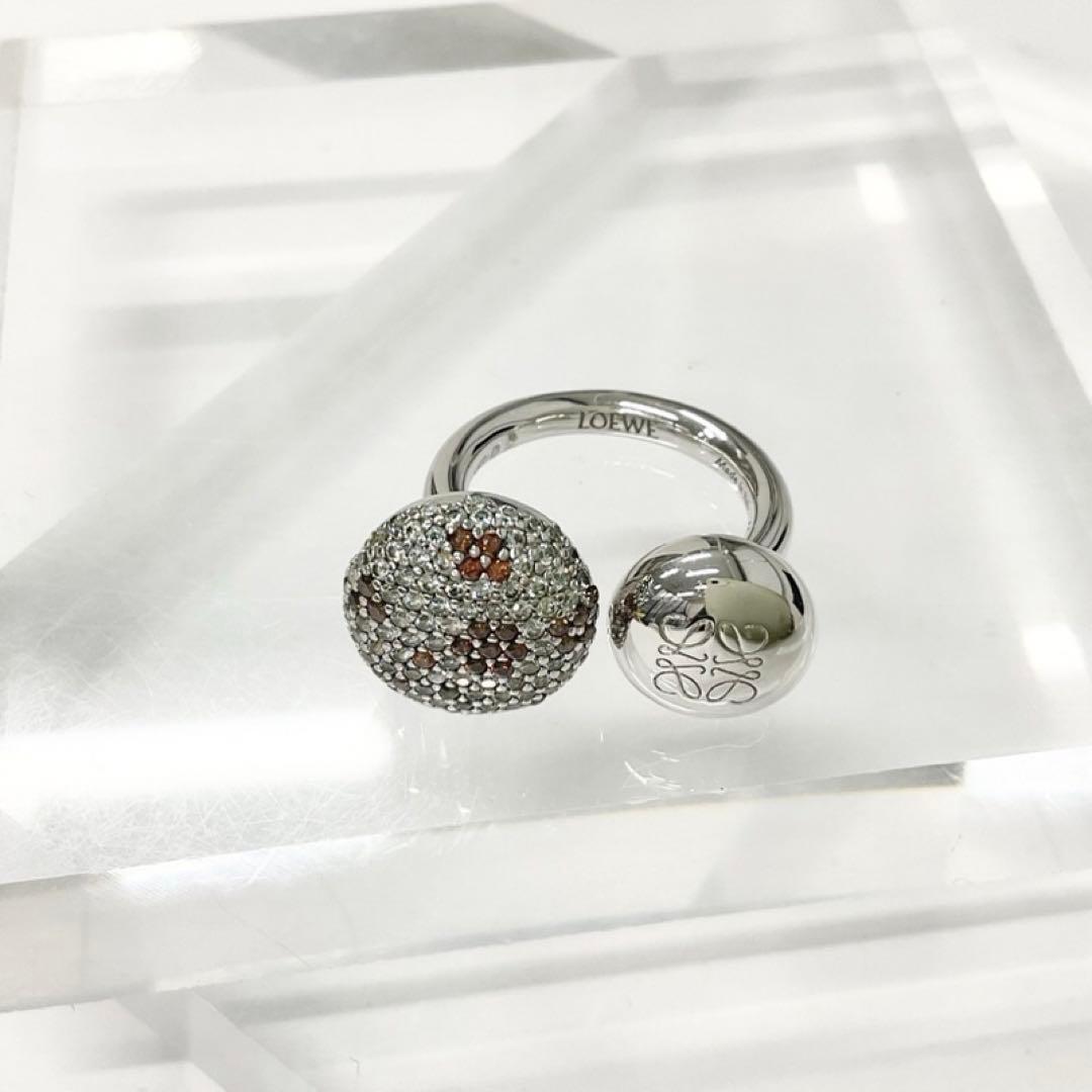 Loewe Anagram Ring Rhinestone Silver