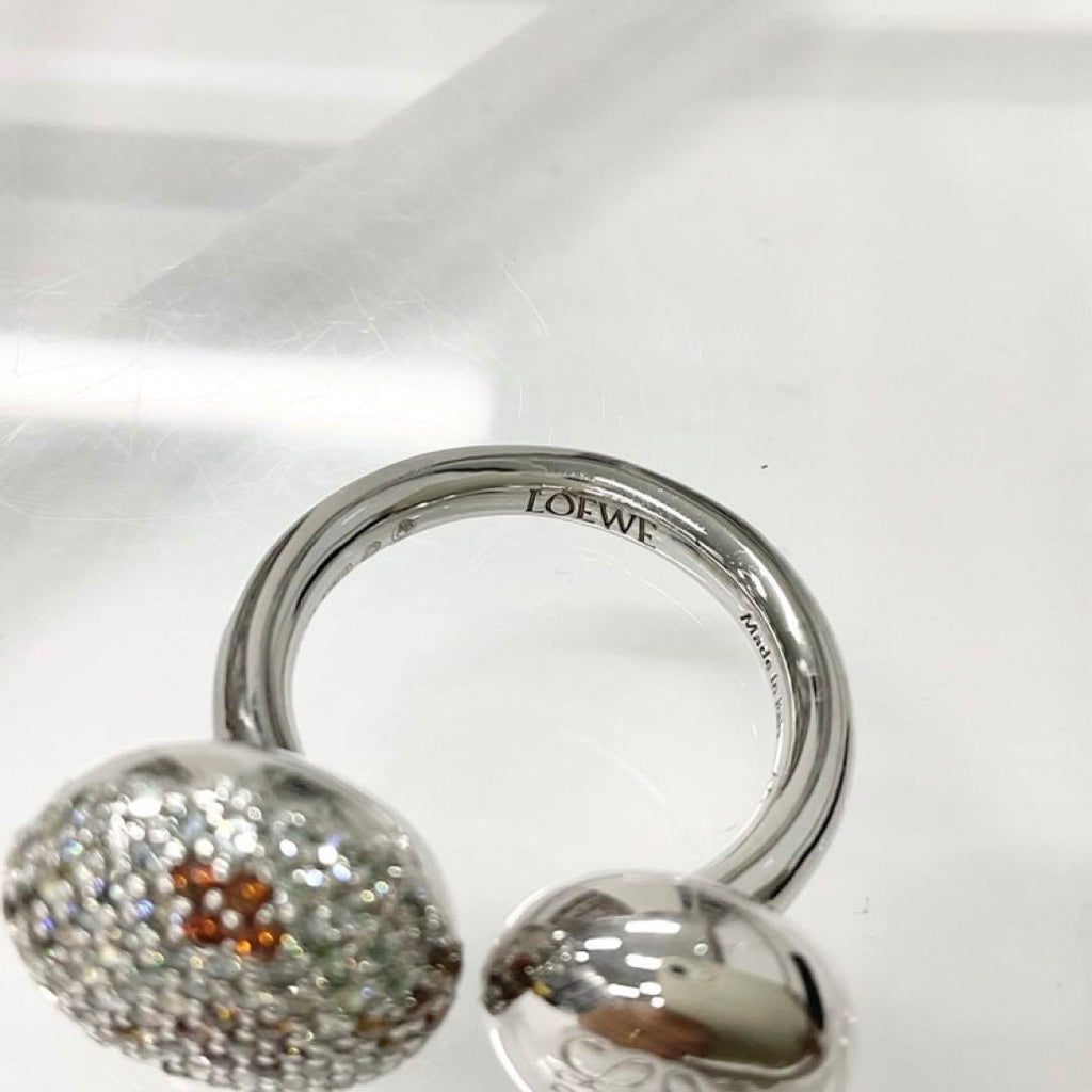 Loewe Anagram Ring Rhinestone Silver