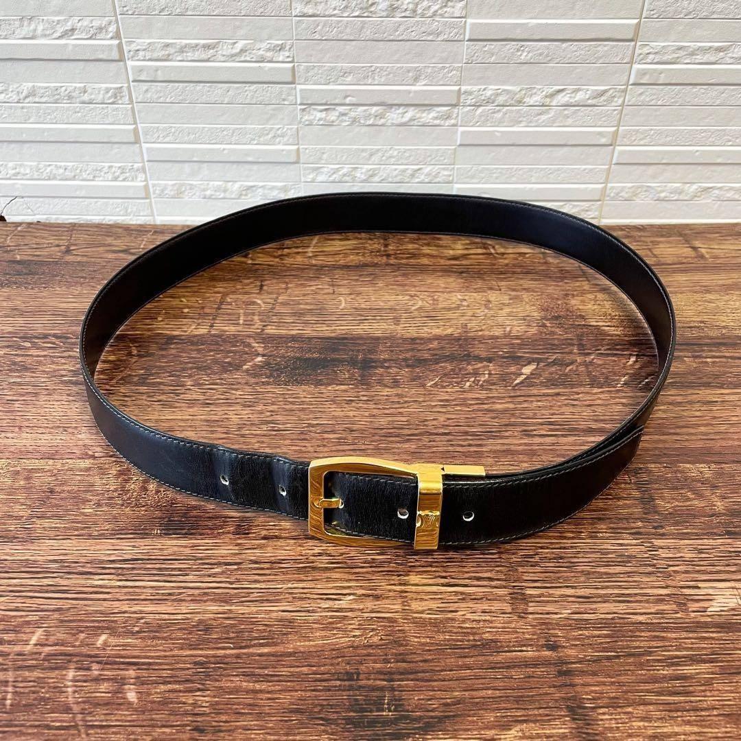Celine Leather Triomphe Buckle Gold Belt Black — view 4