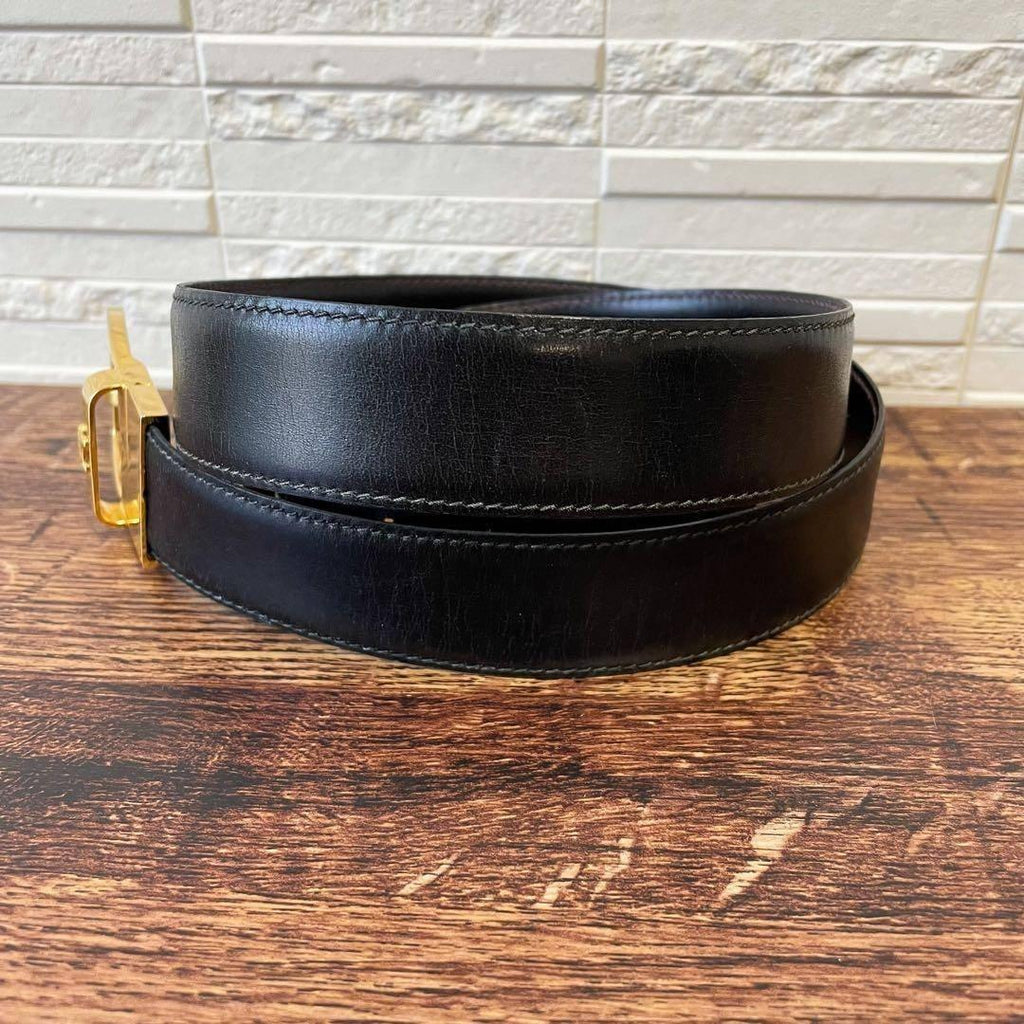 Celine Leather Triomphe Buckle Gold Belt Black — view 7