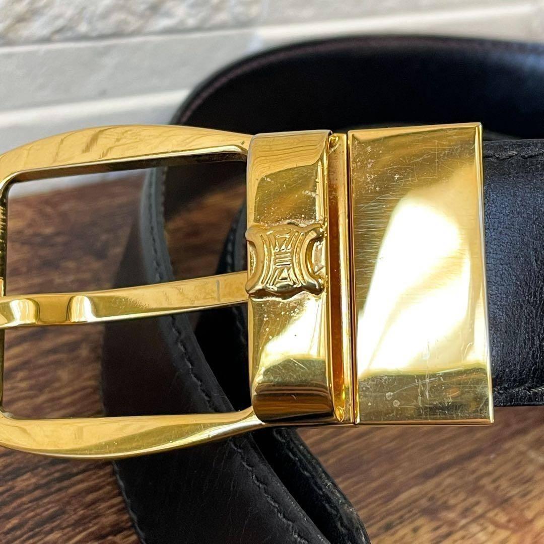 Celine Leather Triomphe Buckle Gold Belt Black — view 9