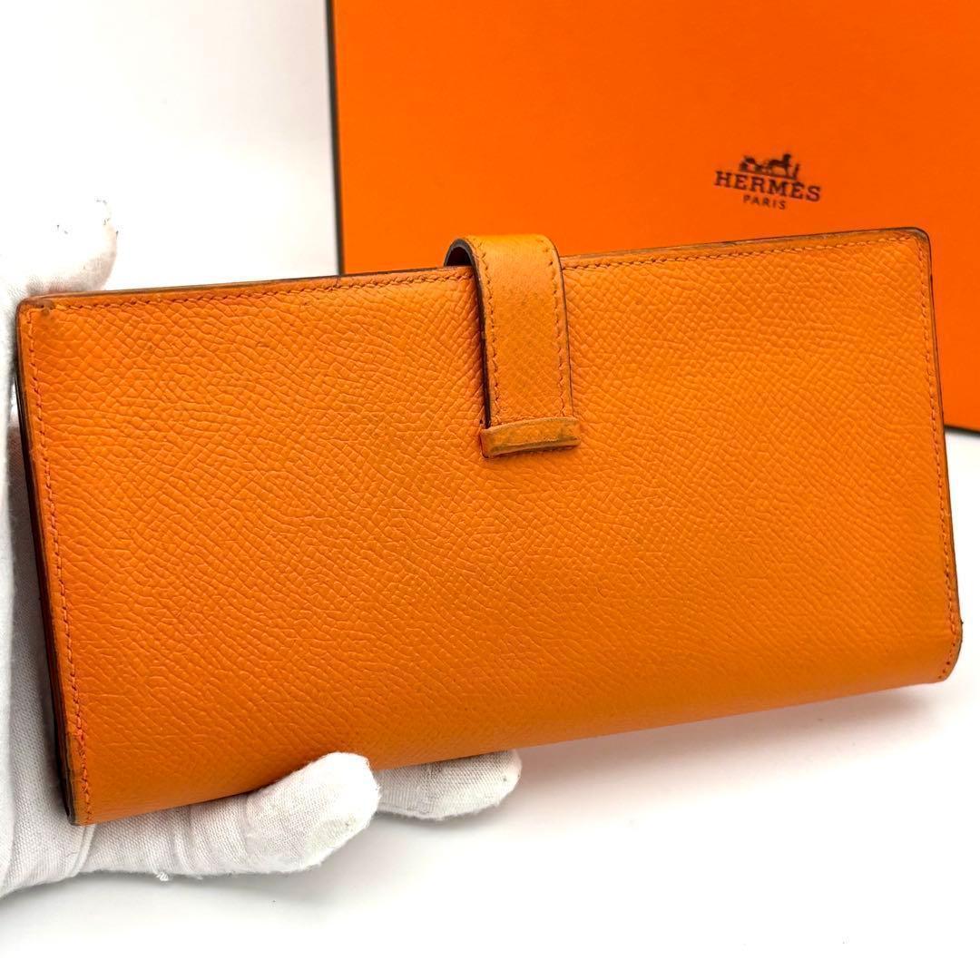 Hermes Bearn Souffle Veau Epsom Orange Bifold Wallet — view 2