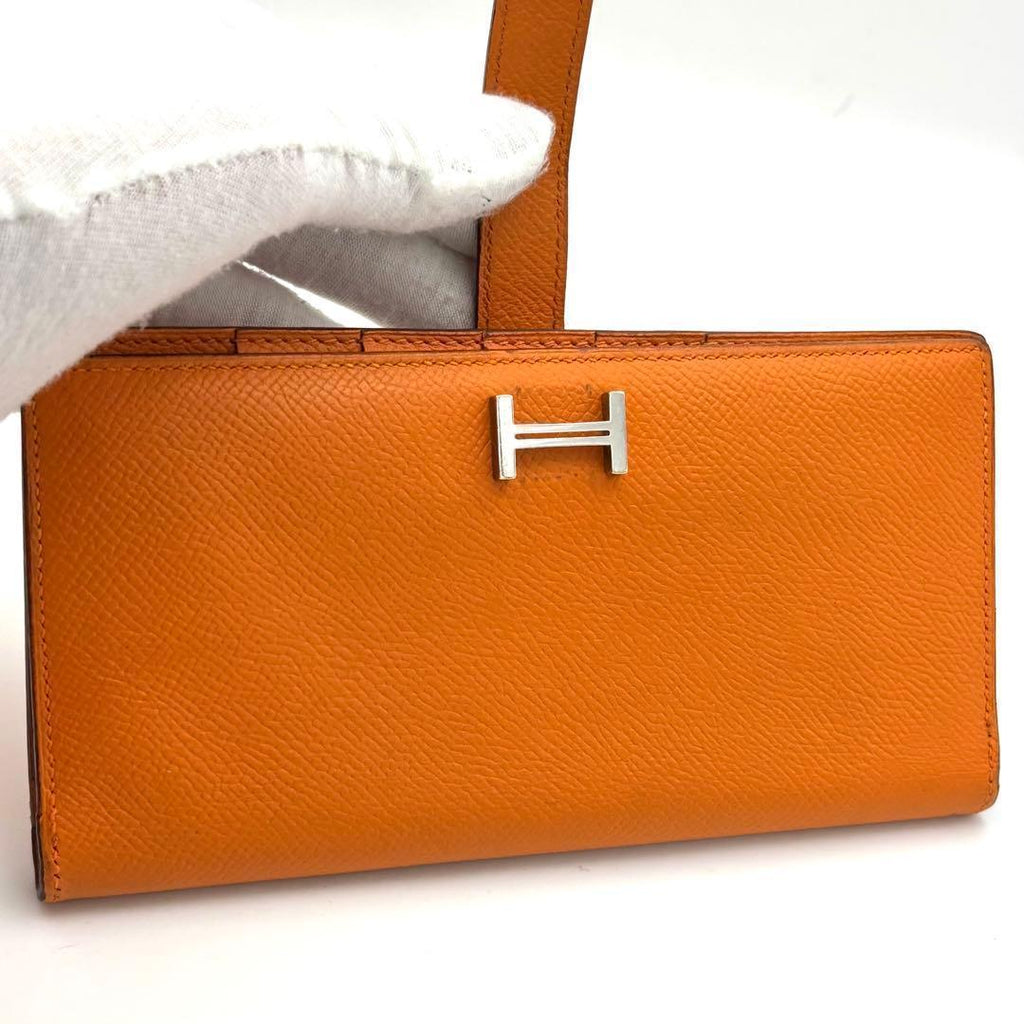 Hermes Bearn Souffle Veau Epsom Orange Bifold Wallet — view 3