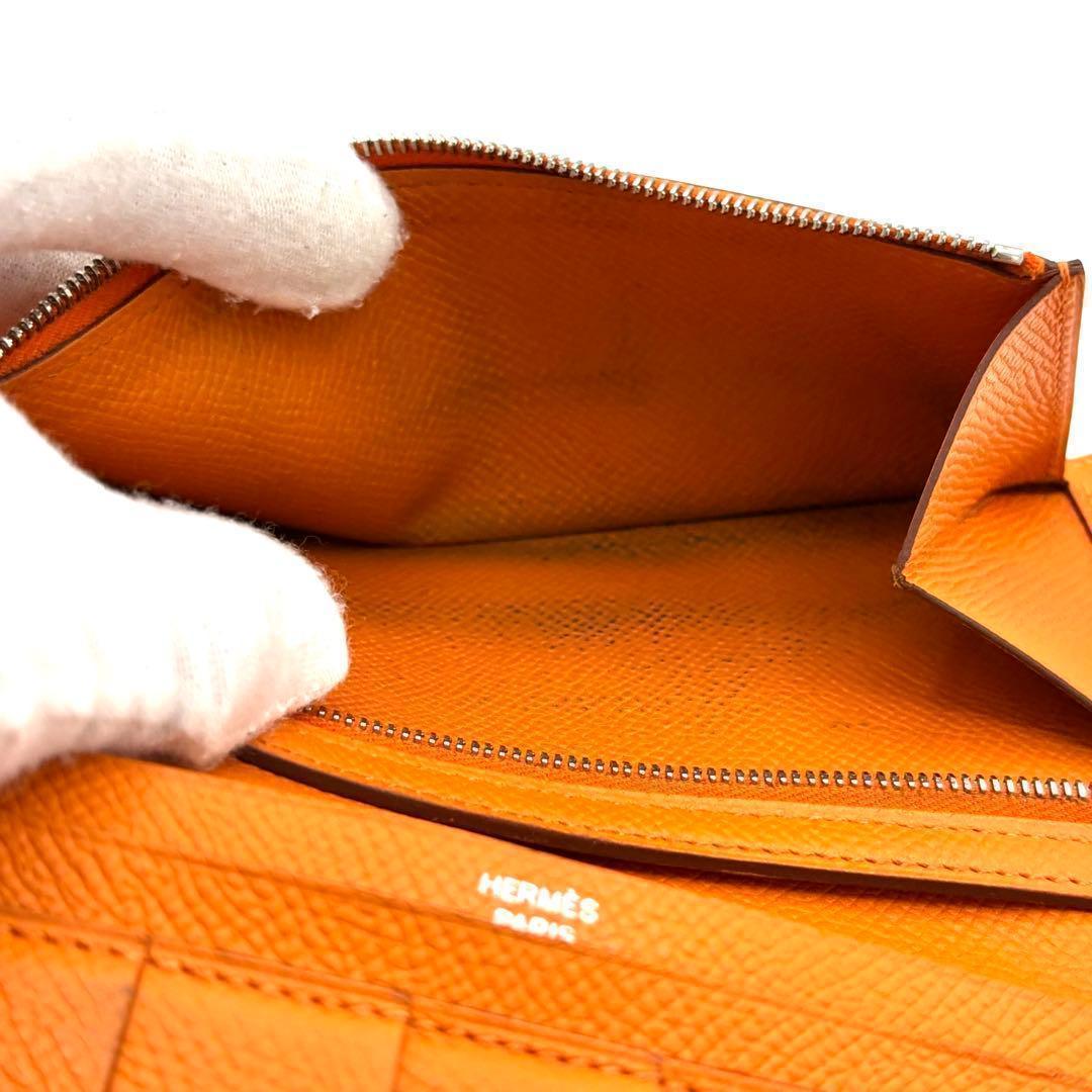 Hermes Bearn Souffle Veau Epsom Orange Bifold Wallet — view 5