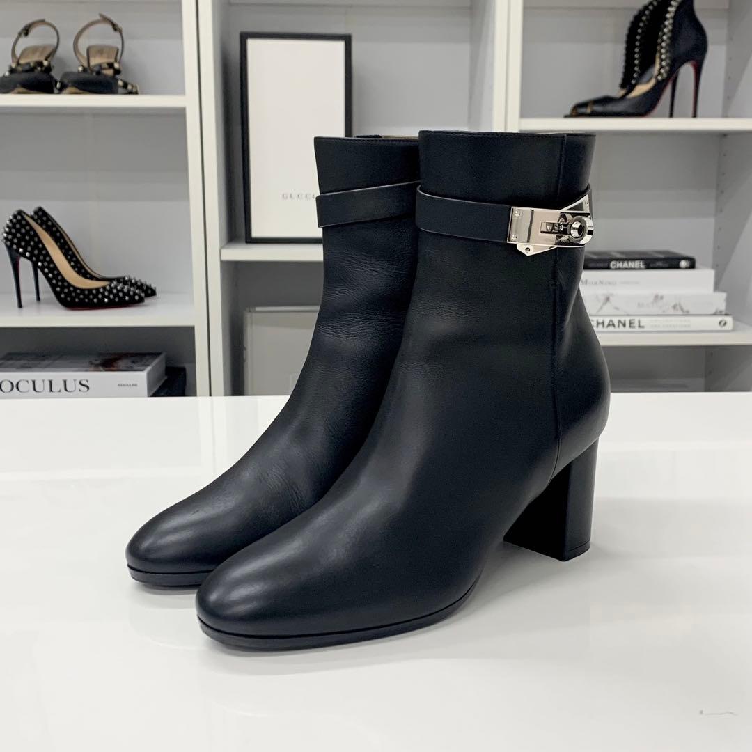 Hermes Saint Germain Kelly Leather Short Boots Black — view 3