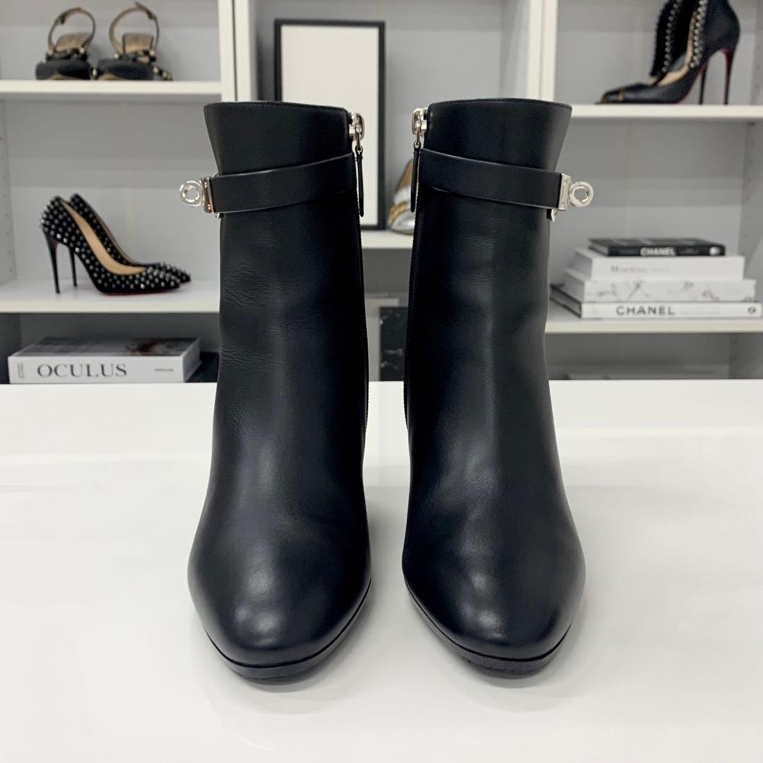 Hermes Saint Germain Kelly Leather Short Boots Black — view 4