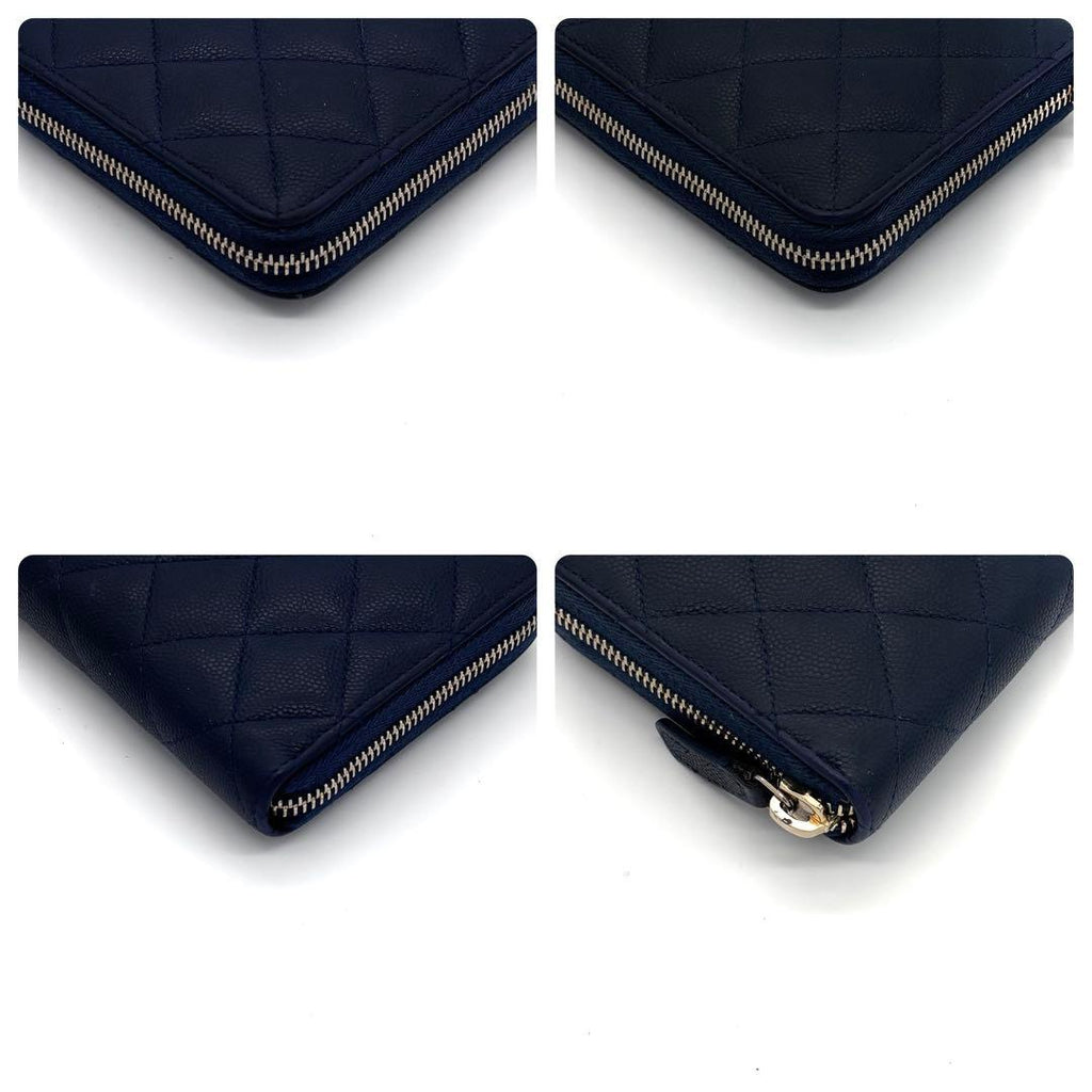 Chanel Quilted Caviar Leather Round Fastener Wallet Navy — view 7