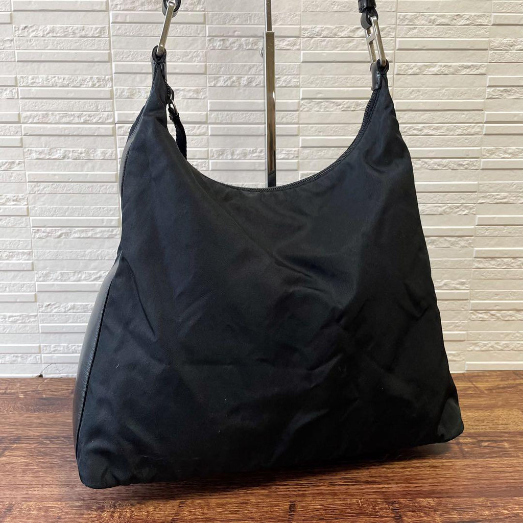 Prada Nylon Leather Shoulder Bag Silver Black — view 3