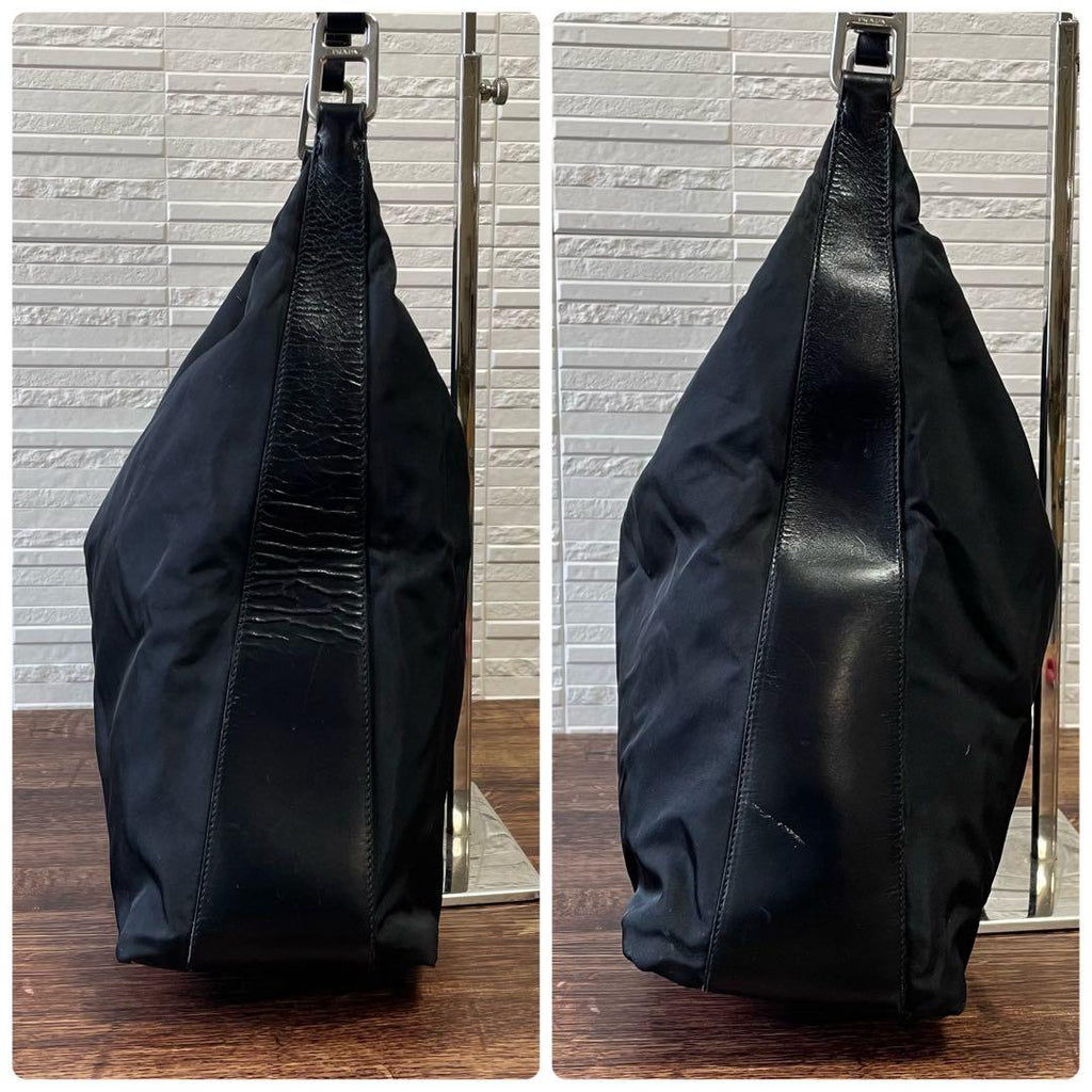 Prada Nylon Leather Shoulder Bag Silver Black — view 4