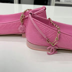 Chanel CC Logo Camellia Leather Chain Strap Flat Shoes — view 9