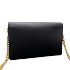 Prada Saffiano Triangle Plate Logo Chain Shoulder Bag Black — view 2