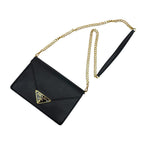 Prada Saffiano Triangle Plate Logo Chain Shoulder Bag Black — view 3