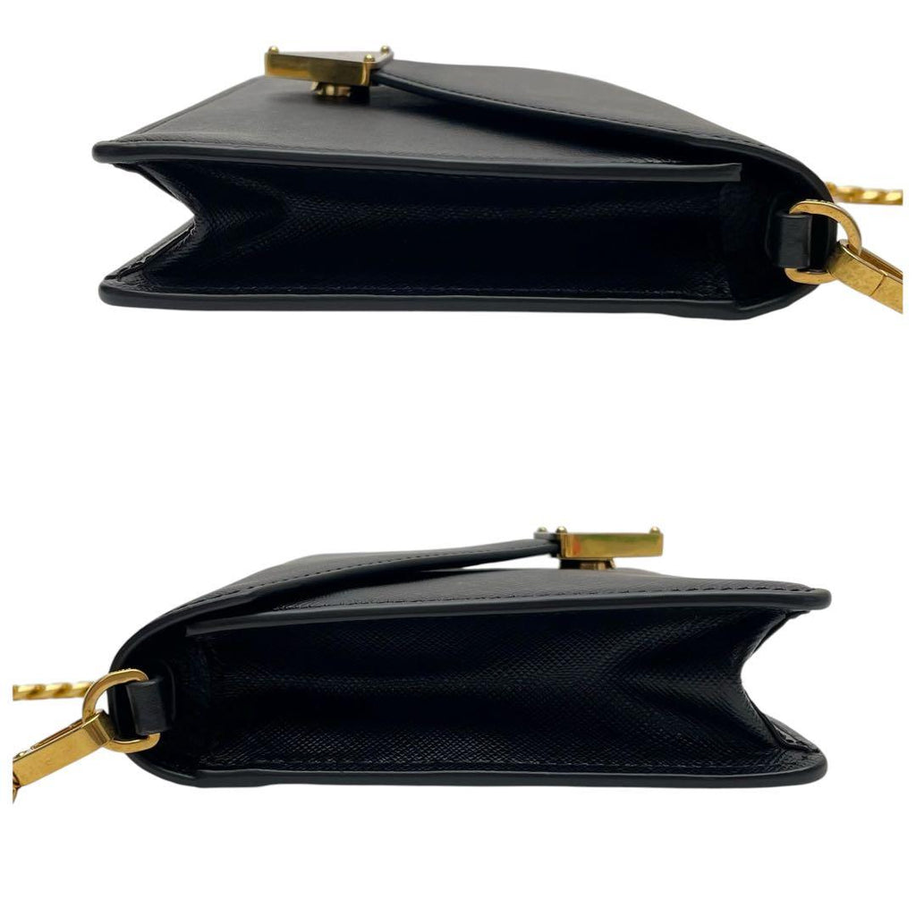 Prada Saffiano Triangle Plate Logo Chain Shoulder Bag Black — view 4
