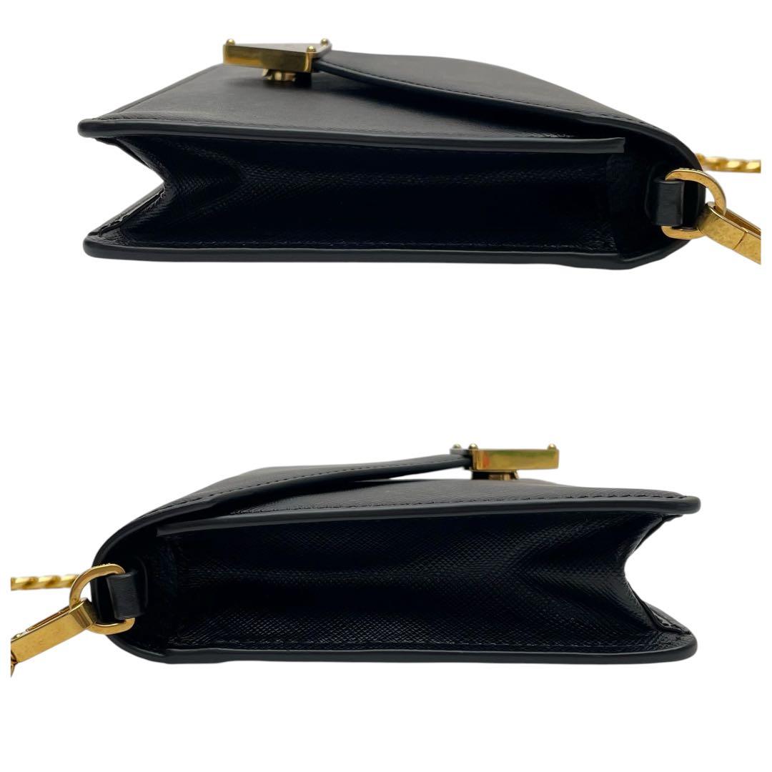 Prada Saffiano Triangle Plate Logo Chain Shoulder Bag Black — view 4