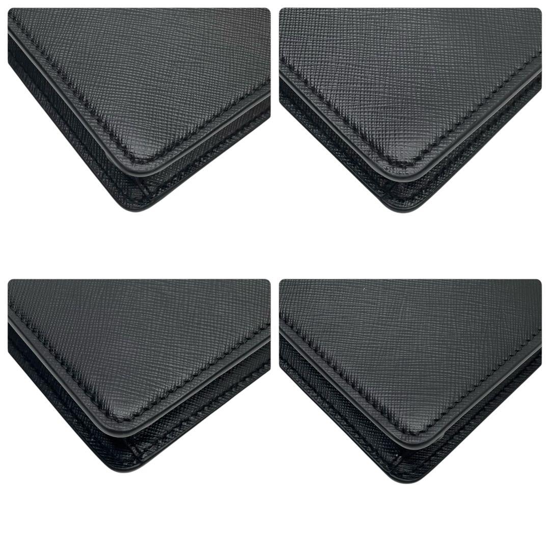 Prada Saffiano Triangle Plate Logo Chain Shoulder Bag Black — view 6