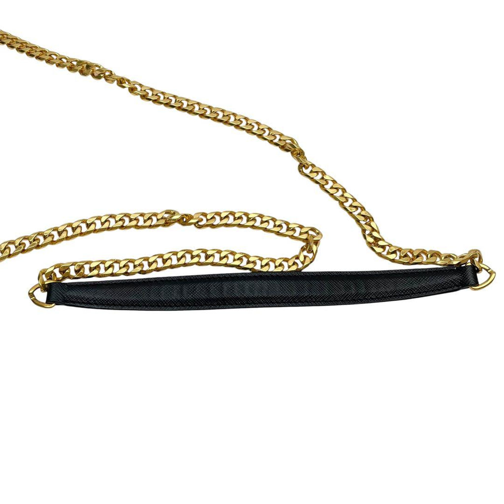 Prada Saffiano Triangle Plate Logo Chain Shoulder Bag Black — view 7