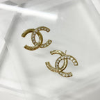 Chanel Earrings CC Logo Rhinestone Gold