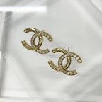 Chanel Earrings CC Logo Rhinestone Gold — view 2