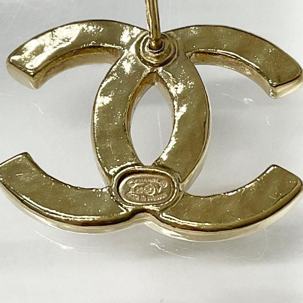 Chanel Earrings CC Logo Rhinestone Gold — view 5