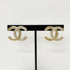 Chanel Earrings CC Logo Rhinestone Gold — view 6