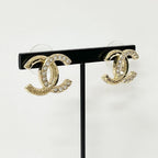 Chanel Earrings CC Logo Rhinestone Gold — view 7
