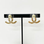 Chanel Earrings CC Logo Rhinestone Gold — view 8