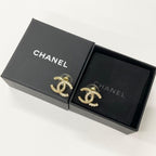 Chanel Earrings CC Logo Rhinestone Gold — view 9