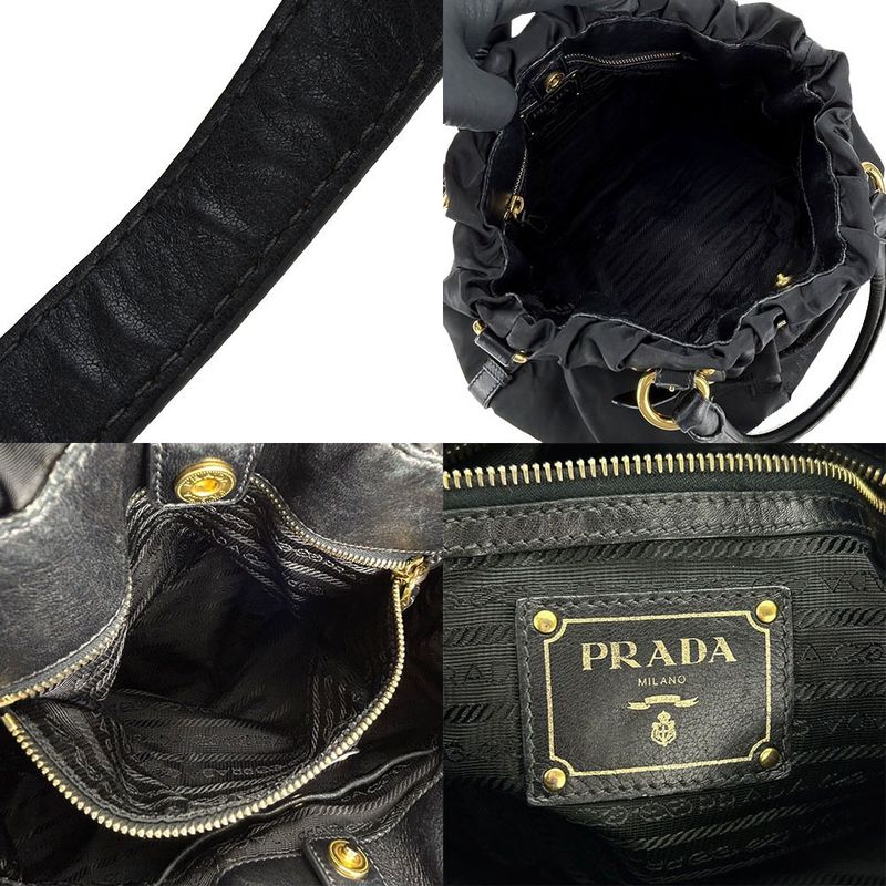 Prada Handbag 2-Way Nylon Leather Black Everyday Casual Gold Hardware — view 8