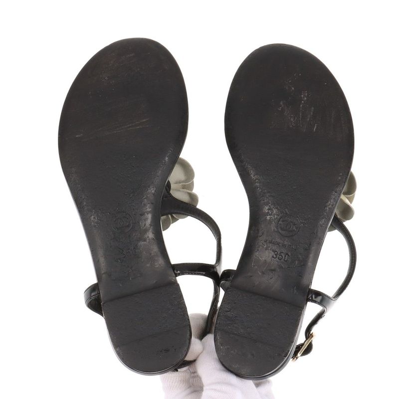 Chanel Coco Mark Camellia Patent Leather Sandals 35 C Black And Ivory — view 8