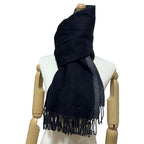 Hermes Scarf Black Gray Fringe No