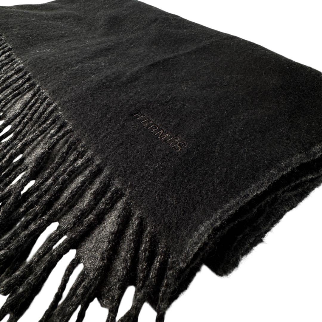 Hermes Scarf Black Gray Fringe No — view 3