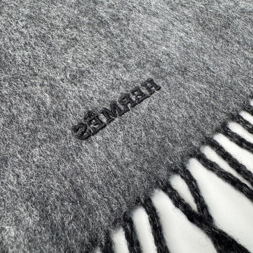 Hermes Scarf Black Gray Fringe No — view 5