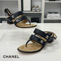 Chanel CC Logo Leather Quilted Strap Sandals Black