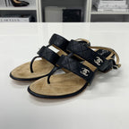Chanel CC Logo Leather Quilted Strap Sandals Black — view 3