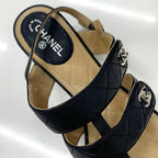 Chanel CC Logo Leather Quilted Strap Sandals Black — view 8