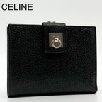 Celine Gancini Kiss Lock Bifold Wallet Black Compact
