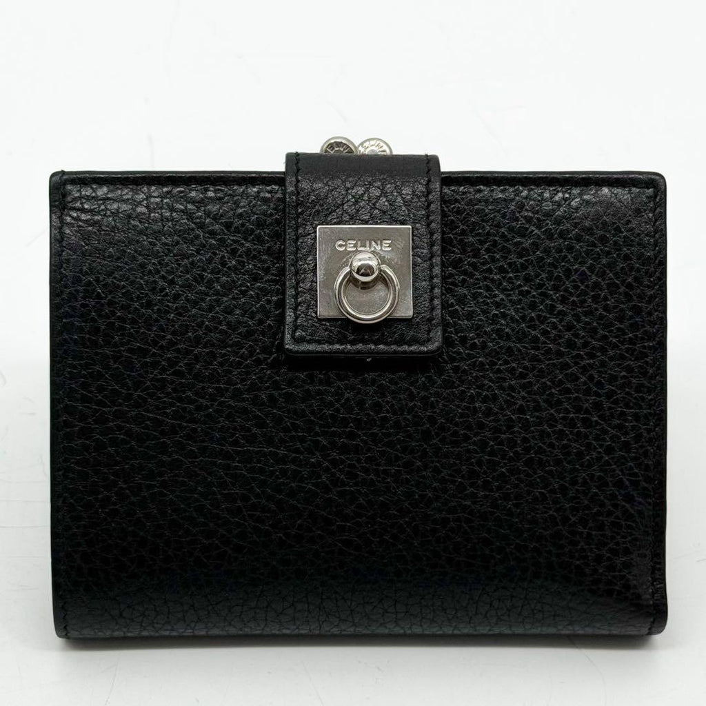 Celine Gancini Kiss Lock Bifold Wallet Black Compact — view 2
