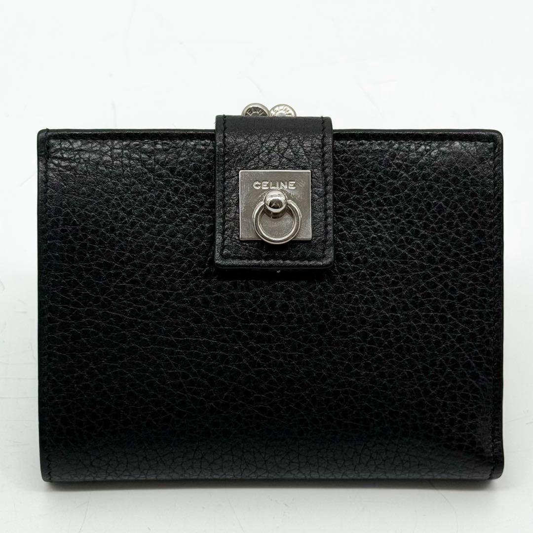 Celine Gancini Kiss Lock Bifold Wallet Black Compact — view 2