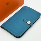 Hermes Dogon GM Duo Blue Jean Taurillon Bifold Wallet — view 4