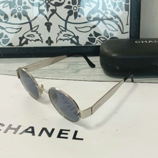 Chanel Sunglasses Silver Black Round Eyewear