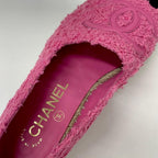 Chanel CC Logo Espadrilles Tweed Leather Flat Shoes Pink — view 7