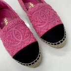 Chanel CC Logo Espadrilles Tweed Leather Flat Shoes Pink — view 9