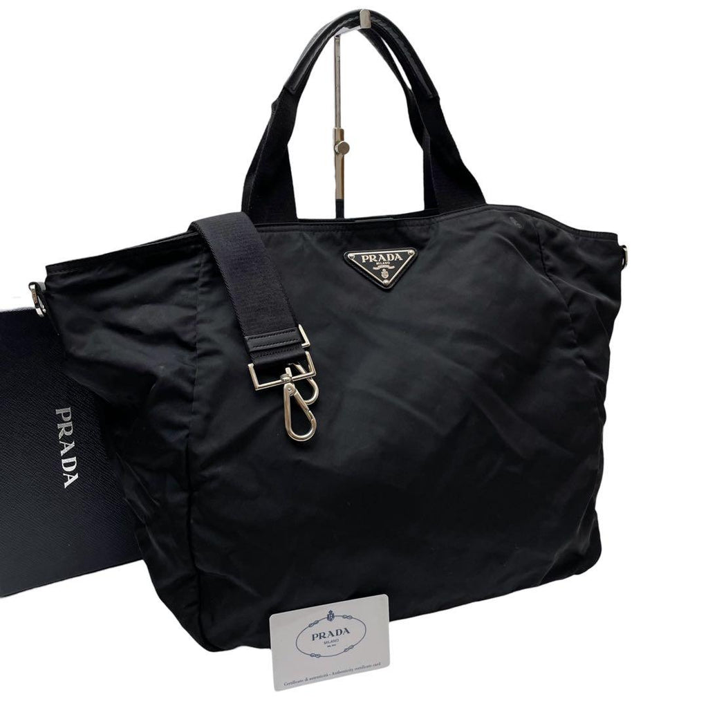 Prada Nylon Leather Hand Tote Shoulder Bag Triangle Plate Logo