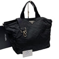 Prada Nylon Leather Hand Tote Shoulder Bag Triangle Plate Logo
