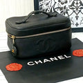 Chanel Vanity Pouch Caviar Leather Black GD CC Logo