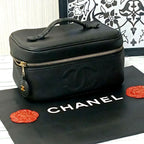 Chanel Vanity Pouch Caviar Leather Black GD CC Logo